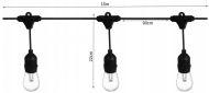 LED vonkajšie dekoračné reťaz 15m 12V IP65 - 15 žiaroviek + diaľkové ovládanie