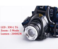 Dobíjacie čelovka Headlight Alu ZOOM T6 CREE LED 2000 lumenov