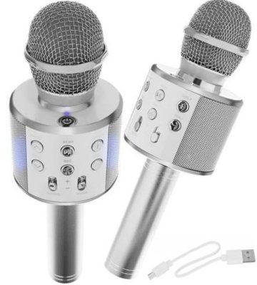 Karaoke Bluetooth mikrofón - strieborný